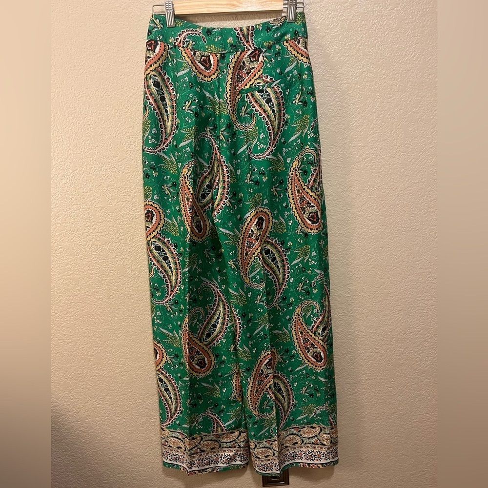 Zara green Pasley print wide leg pants